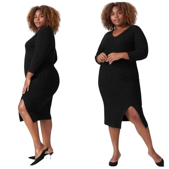 Universal Standard Dress Helios Knit Sweater Ribbed Sweaterdress Midi Black 18 - Picture 1 of 11